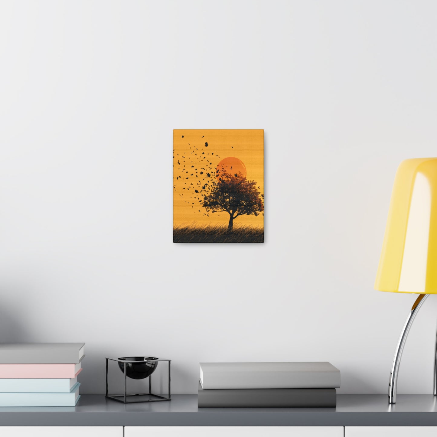 Leafless Tree in a Golden Sunset Digital Illustration Canvas Gallery Wraps