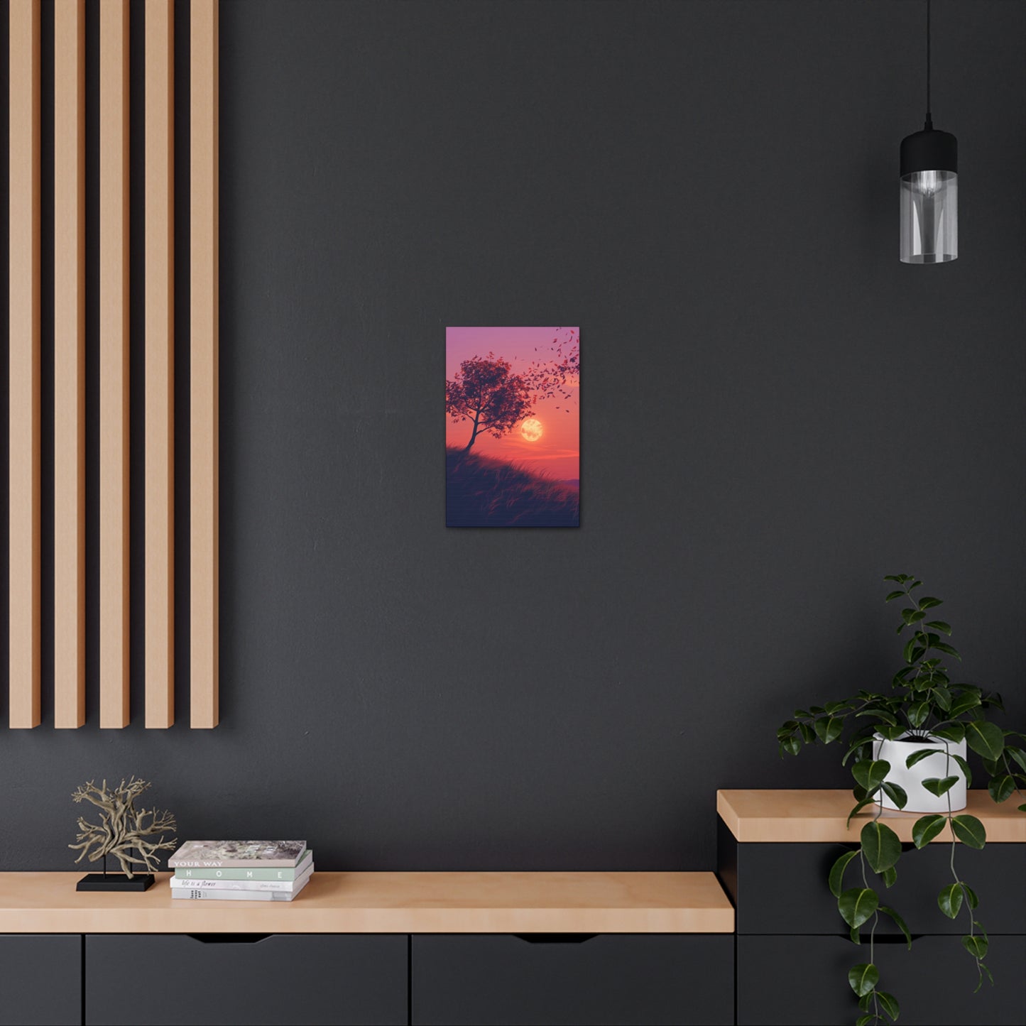 Tree in a Purple Sunset Digital Illustration Canvas Gallery Wraps