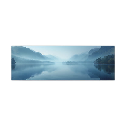 Lake Landscape with Mountains - Morning Mist Panorama Canvas Gallery Wraps