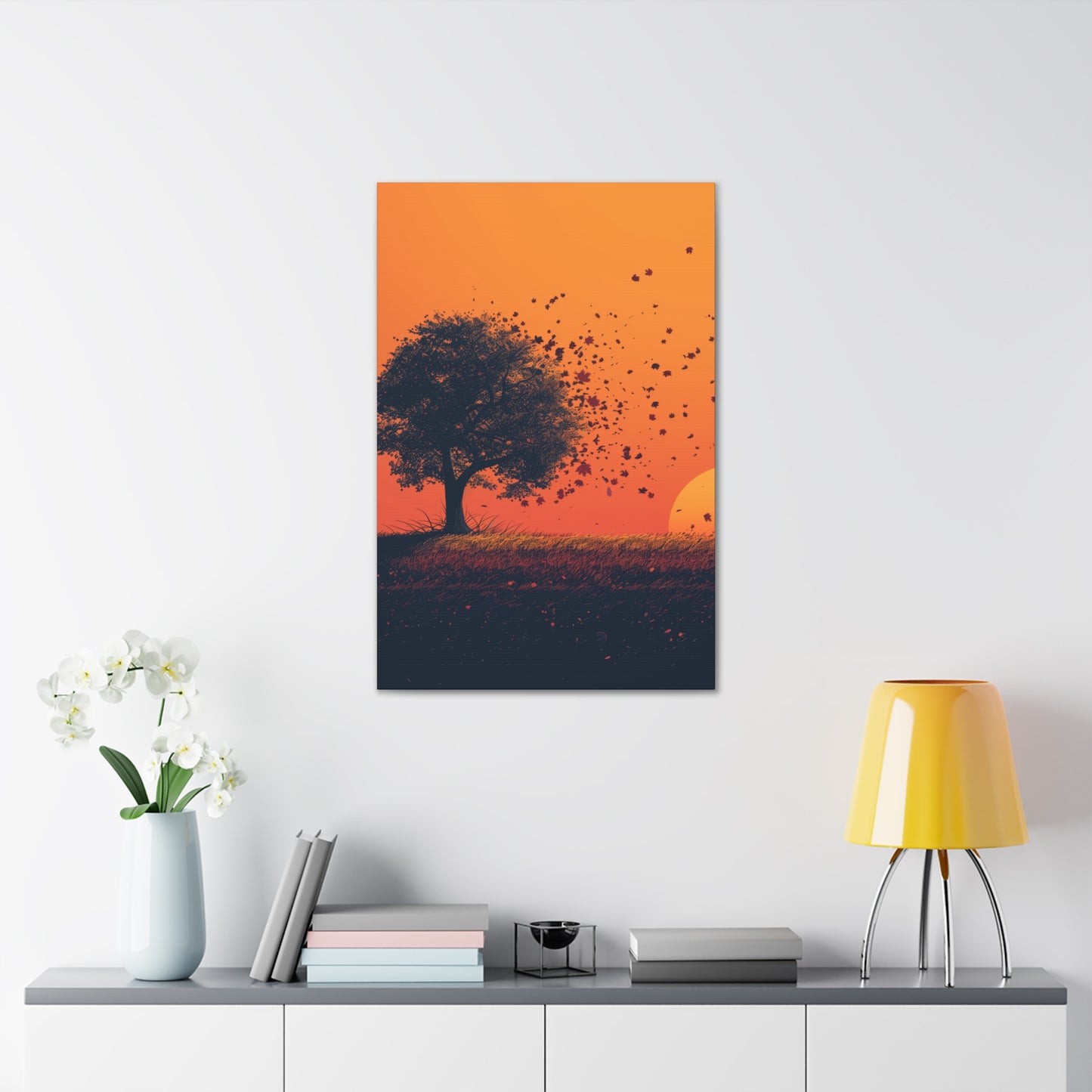 Tree in a Golden Sunset Digital Illustration Canvas Gallery Wraps