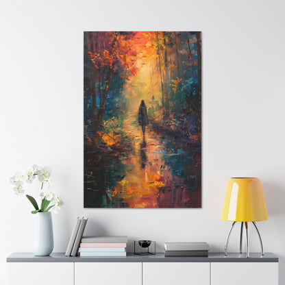 a girl walking through countryside forest Digital Oil Painting Print Canvas Gallery Wraps