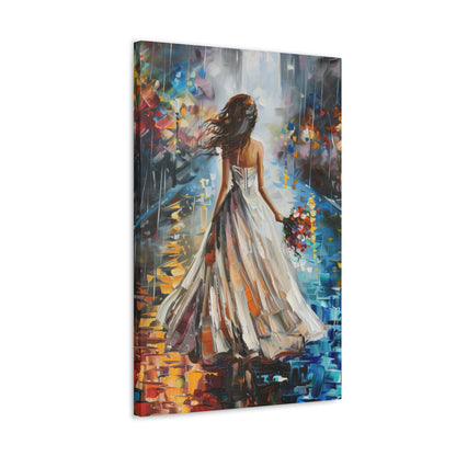 bride walking in street - Leonid Afremov Style Digital Print Canvas Gallery Wraps