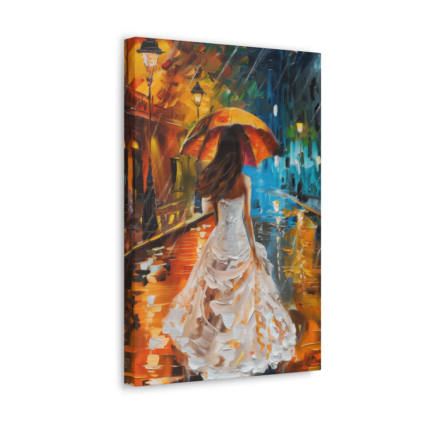 bride walking in street in rain - Leonid Afremov Style Digital Print Canvas Gallery Wraps