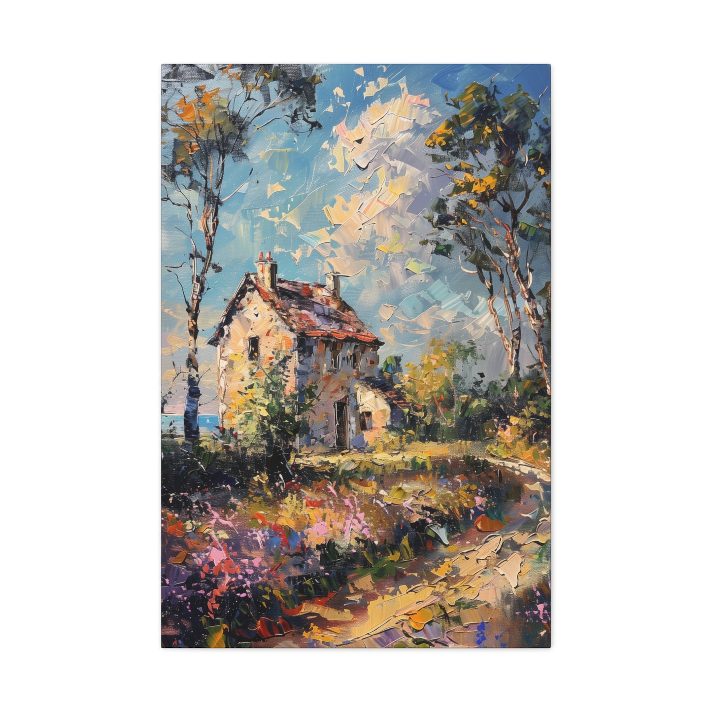 Old house in Countryside Village with garden in medieval times Digital Oil Painting Print Canvas Gallery Wraps