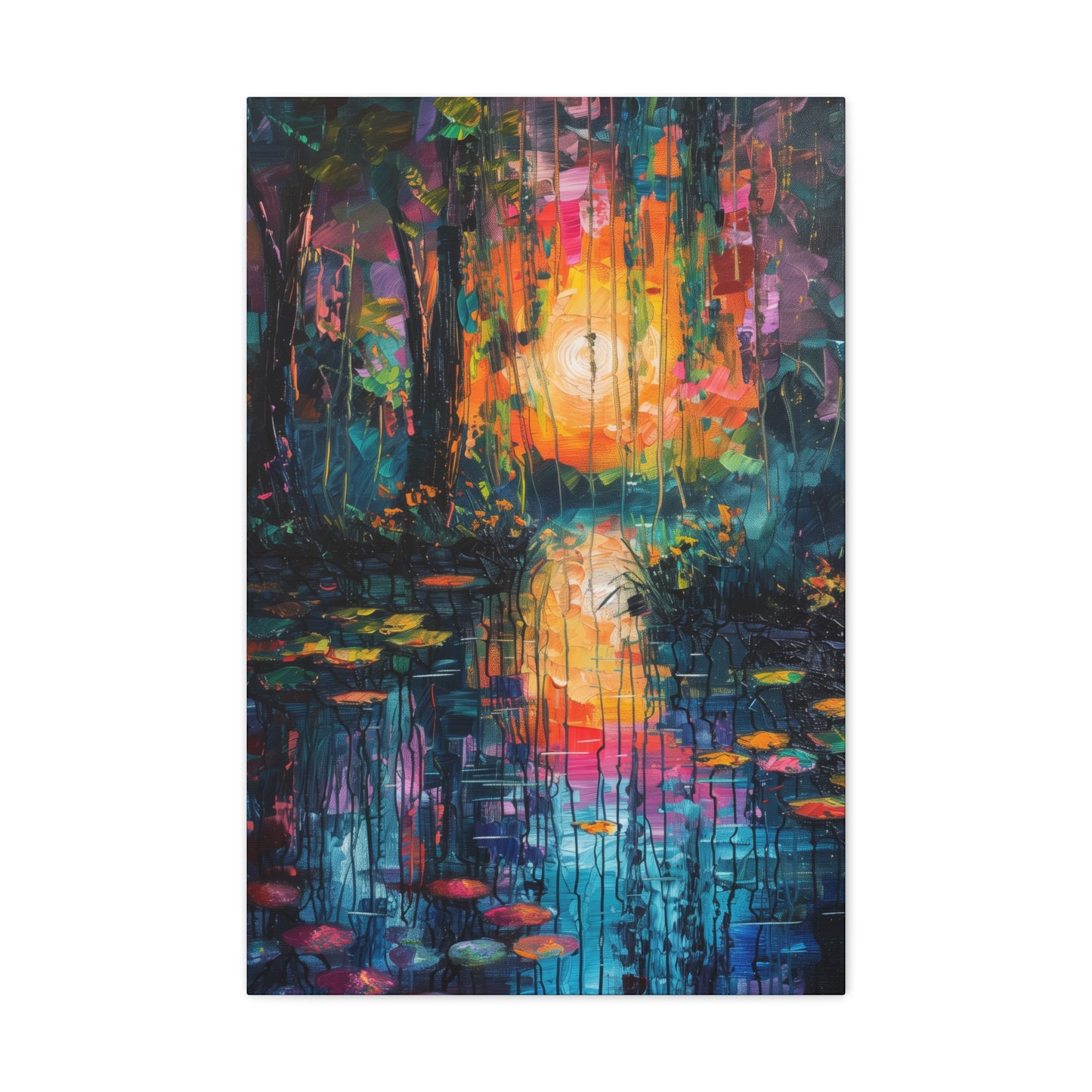 Lake in a Autumn Forest - Claude Monet Style Digital Print Canvas Gallery Wraps