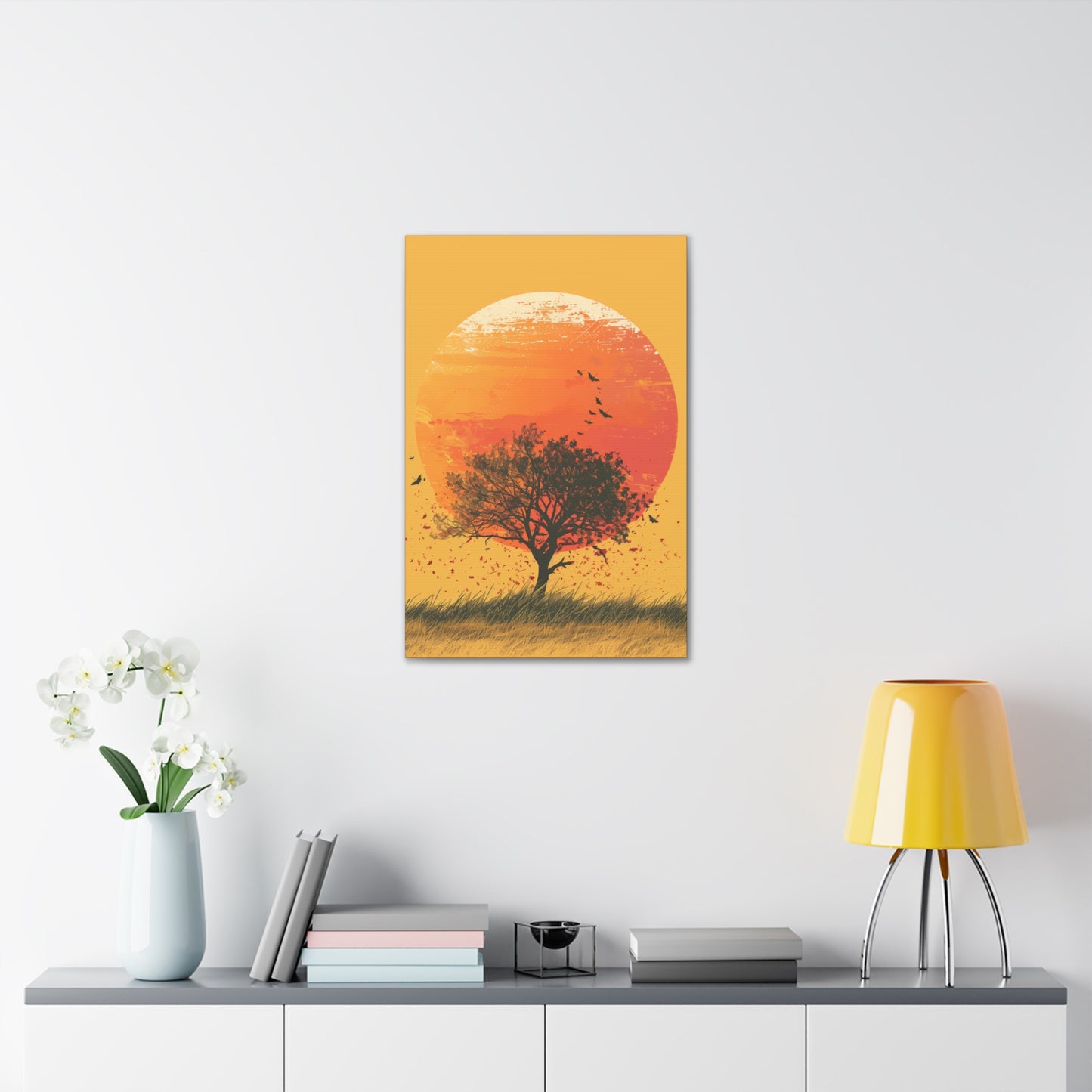 Tree in a Golden Sunset Digital Illustration Canvas Gallery Wraps