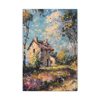 Old house in Countryside Village with garden in medieval times Digital Oil Painting Print Canvas Gallery Wraps