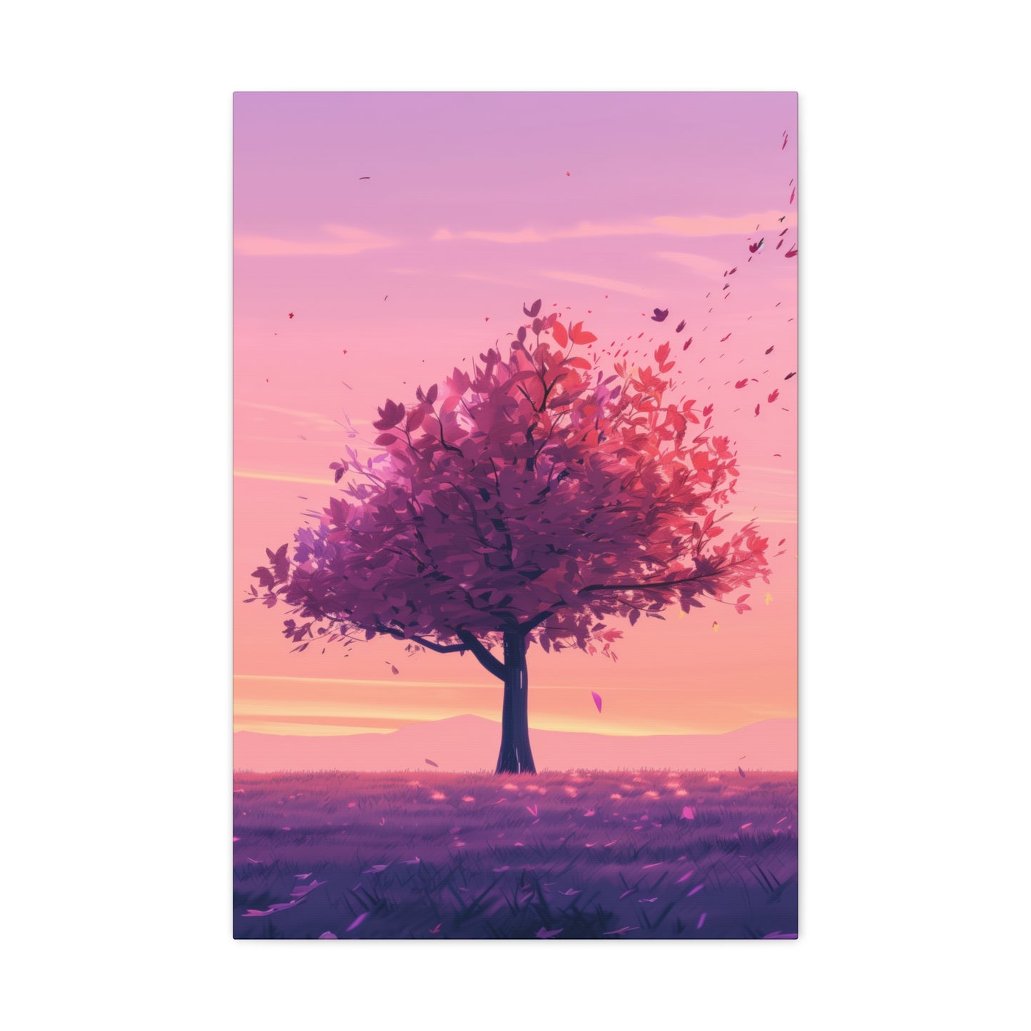 Tree in a Purple Sunset Digital Illustration Canvas Gallery Wraps