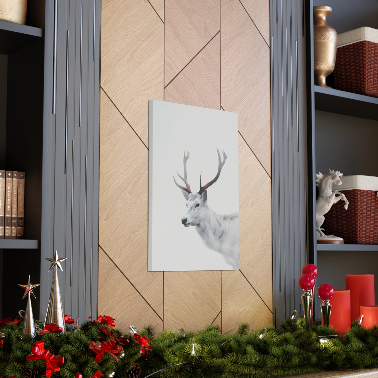 White Reindeer Digital Illustration Canvas Gallery Wraps