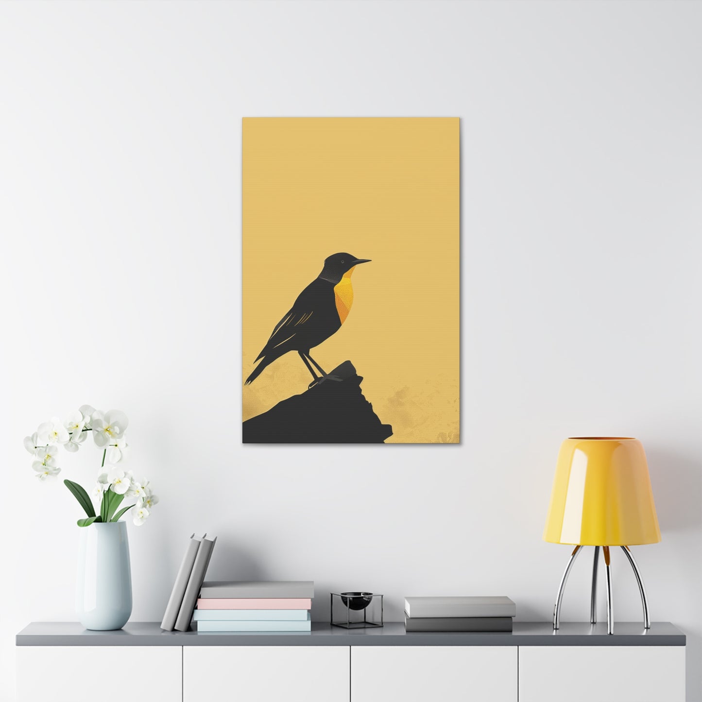 Bird Sitting on a Rock Digital Illustration Canvas Gallery Wraps