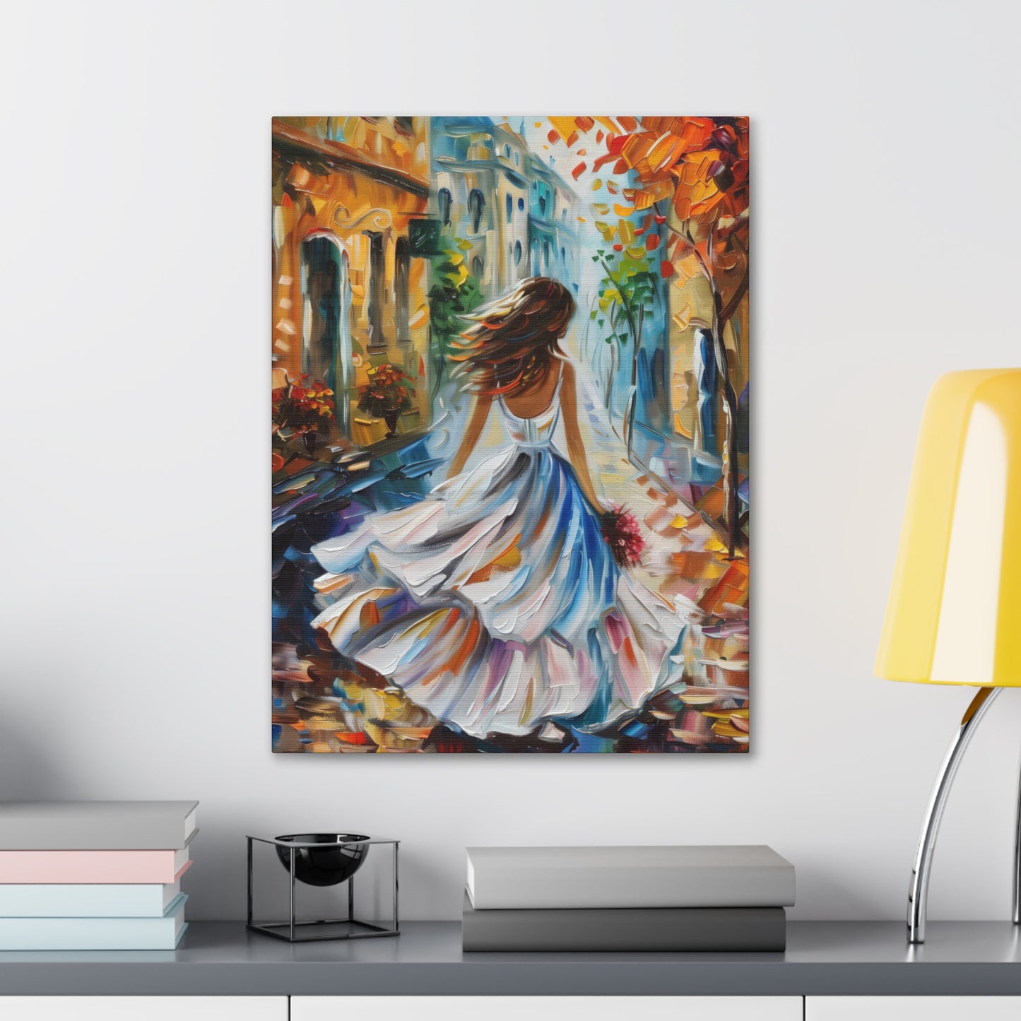 Bride walking in the medieval streets - Leonid Afremov Style Digital Print Canvas Gallery Wraps