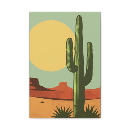 Saguaro Cactus in Desert - Illustration Canvas Gallery Wraps