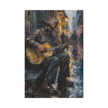 Man Playing Guitar on the Street - Rembrandt Style Digital Oil Painting Canvas Gallery Wraps