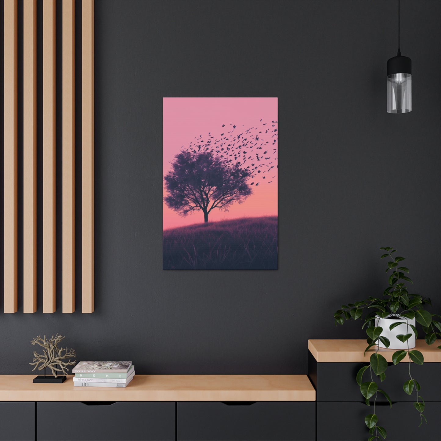 Tree in a Purple Sunset Digital Illustration Canvas Gallery Wraps