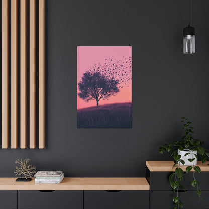 Tree in a Purple Sunset Digital Illustration Canvas Gallery Wraps