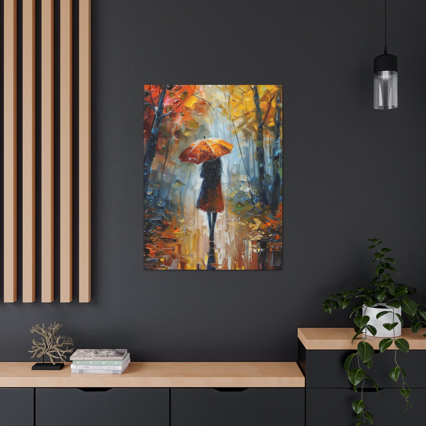 Girl Walking Under Umbrella - Leonid Afremov Style Oil Painting Canvas Gallery Wraps