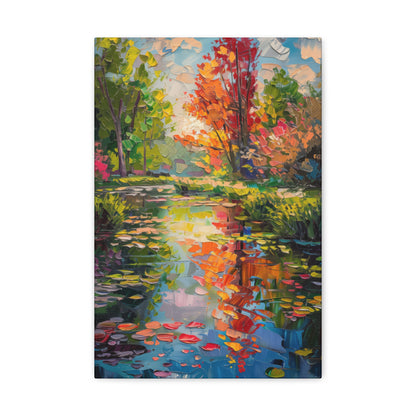 Pond in a Autumn Forest - Claude Monet Style Digital Print Canvas Gallery Wraps