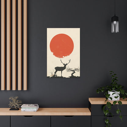 Deer and Sun - Takeshi Kitano Style Digital Illustration Canvas Gallery Wraps