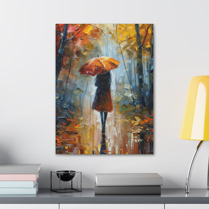 Girl Walking Under Umbrella - Leonid Afremov Style Oil Painting Canvas Gallery Wraps