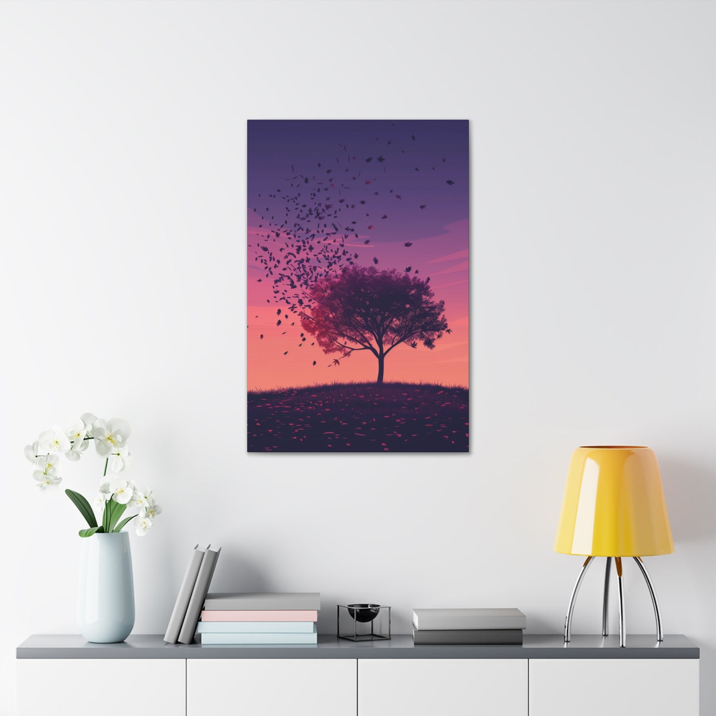 Tree in a Purple Sunset Digital Illustration Canvas Gallery Wraps