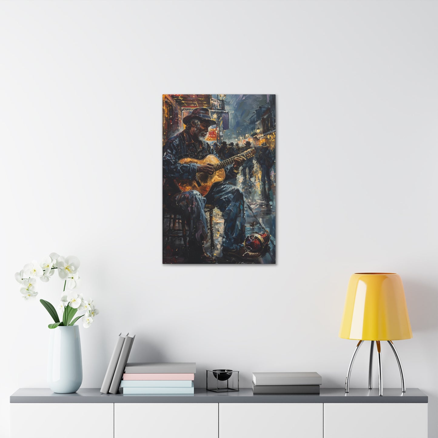 Man Playing Guitar on the Street - Rembrandt Style Digital Oil Painting Canvas Gallery Wraps