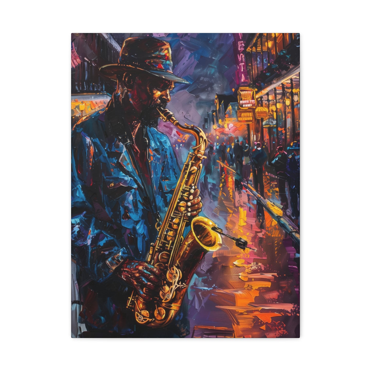 Man Playing Horn on the Street - Rembrandt Style Digital Oil Painting Canvas Gallery Wraps