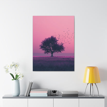 Tree in a Purple Sunset Digital Illustration Canvas Gallery Wraps