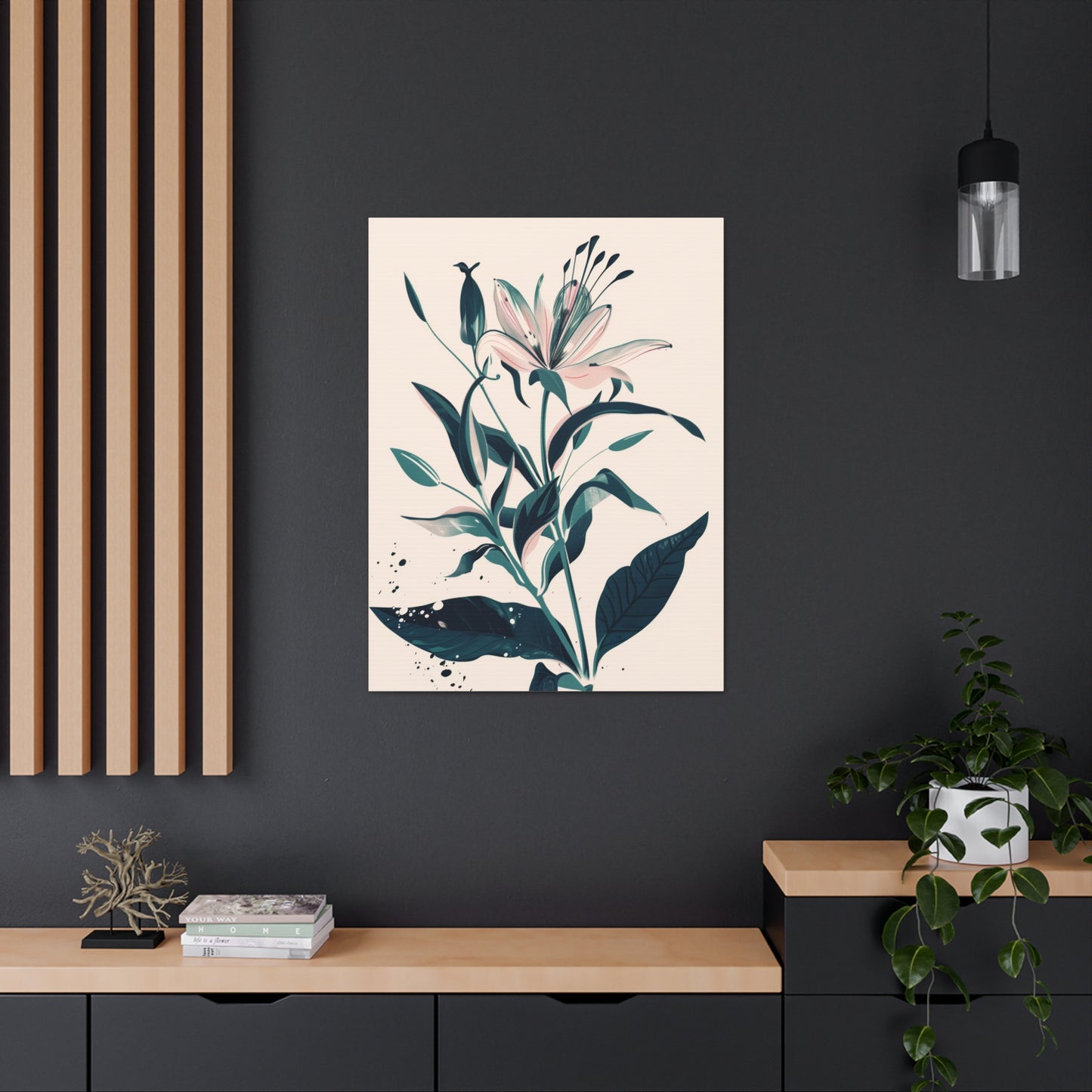 Lily Plant with Flowers - Illustration Canvas Gallery Wraps