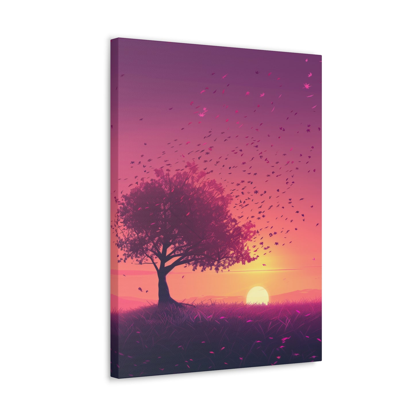 Tree in a Purple Sunset Digital Illustration Canvas Gallery Wraps