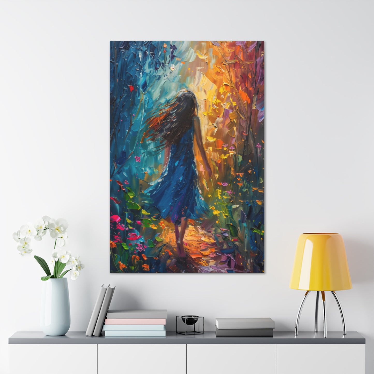 girl walking through trees Digital Oil Painting Print Canvas Gallery Wraps