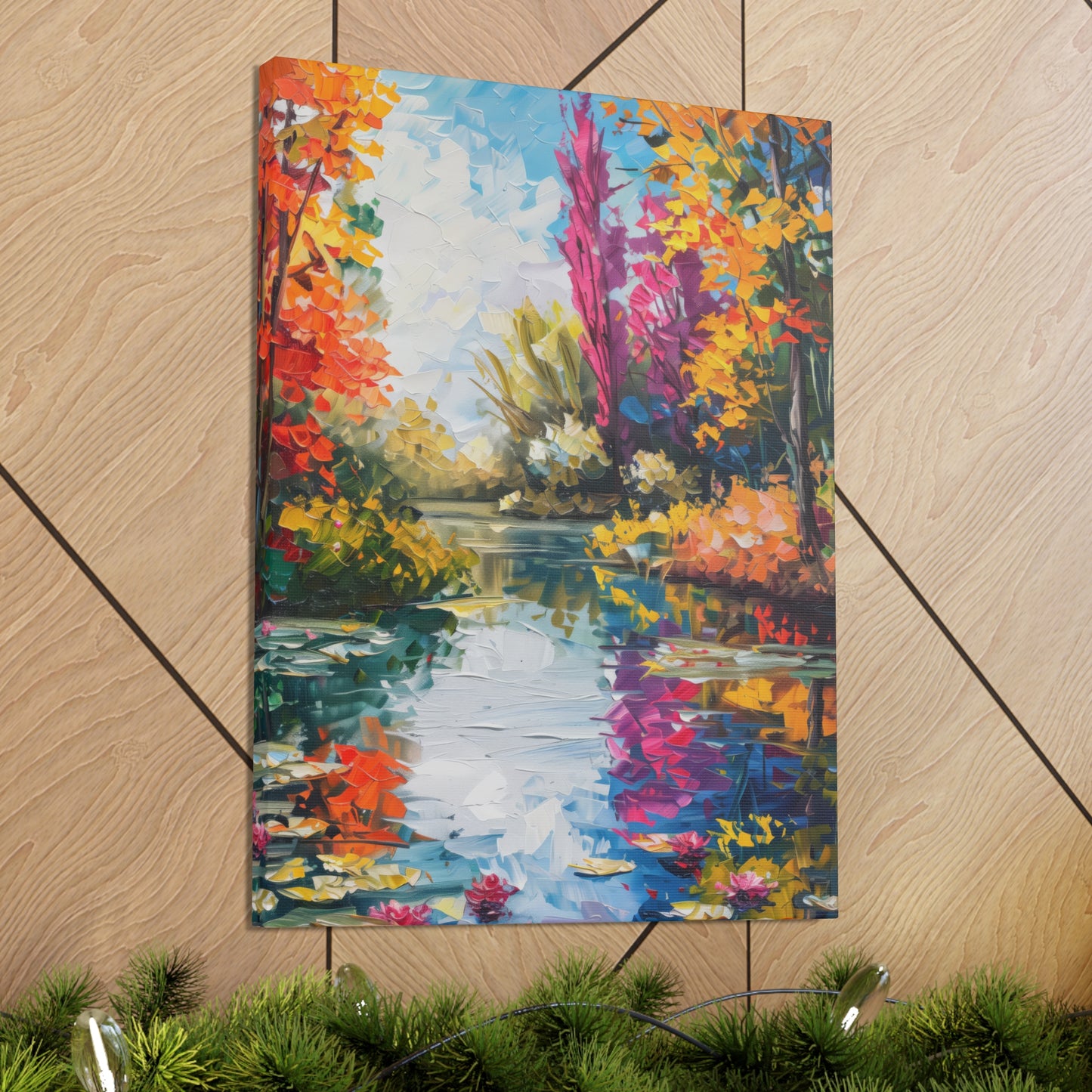 Pond in a Autumn Forest - Claude Monet Style Digital Print Canvas Gallery Wraps