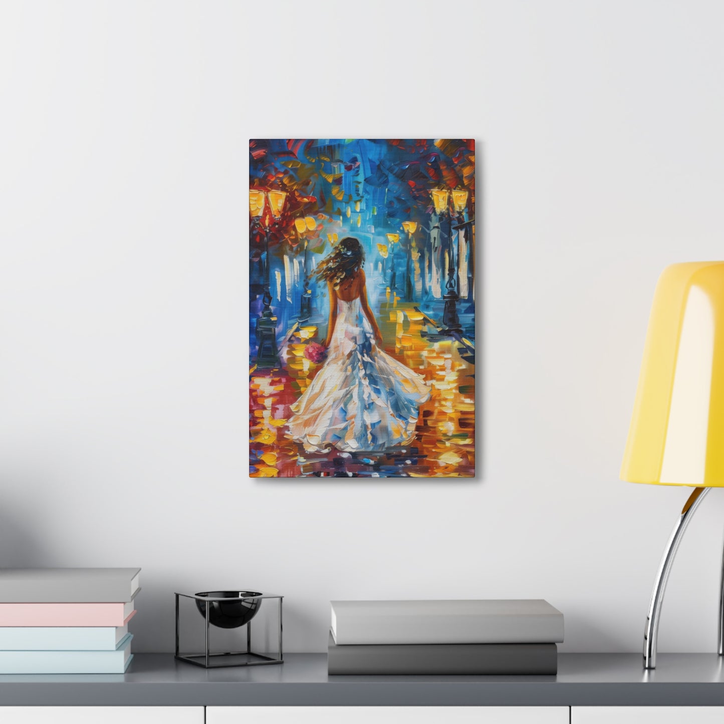 bride walking in the street - Leonid Afremov Style Digital Print Canvas Gallery Wraps