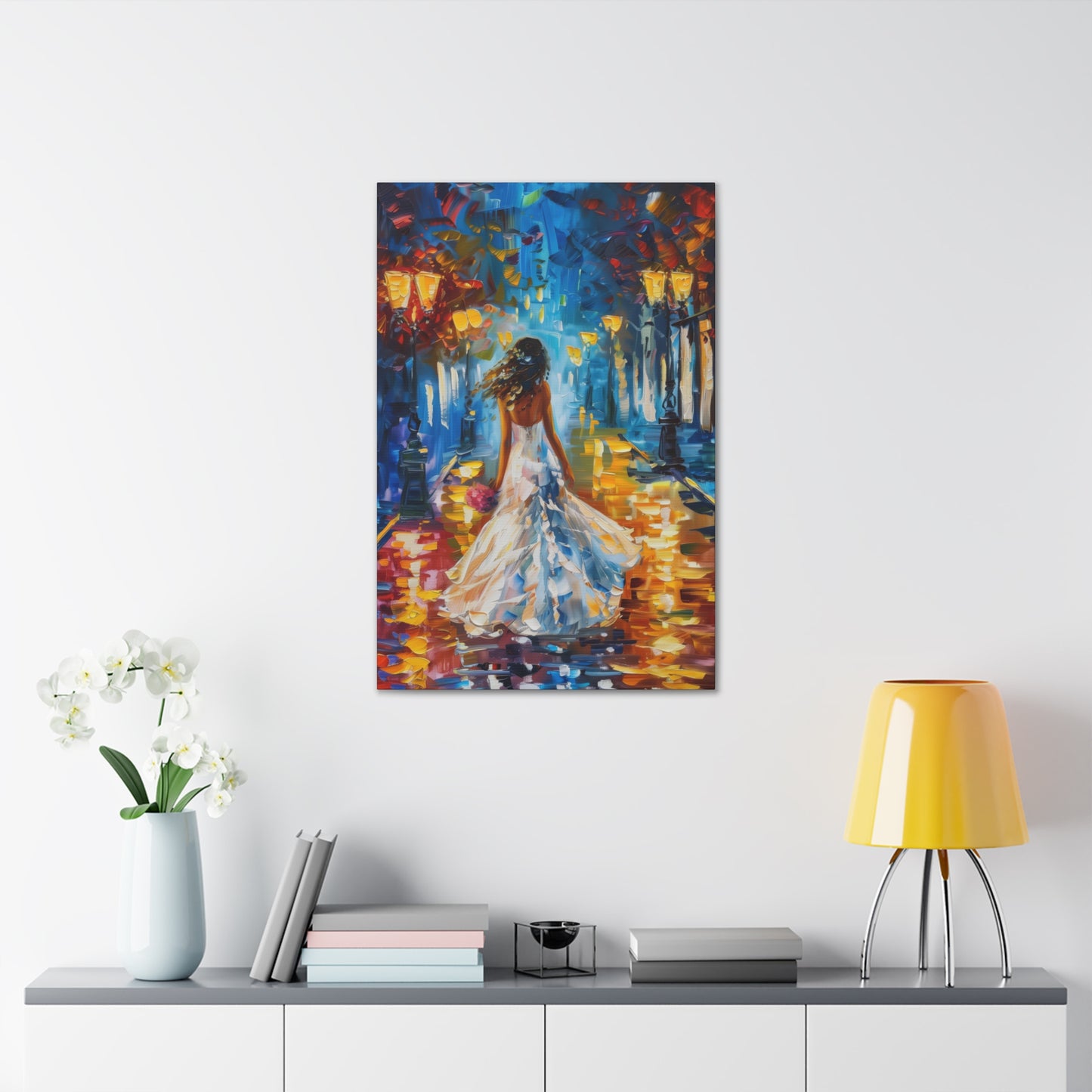 bride walking in the street - Leonid Afremov Style Digital Print Canvas Gallery Wraps