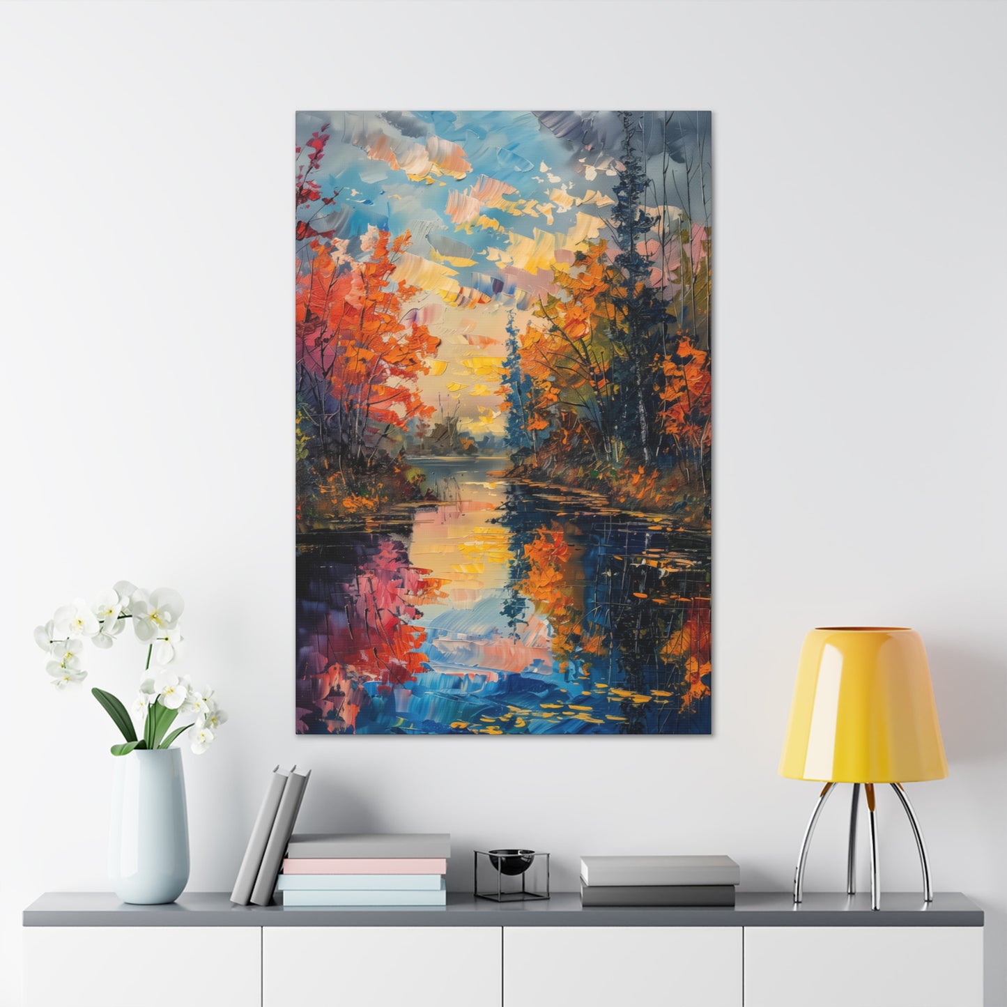 Pond in a Autumn Forest - Claude Monet Style Digital Print Canvas Gallery Wraps