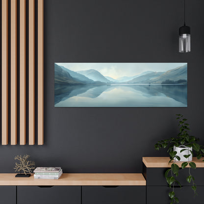 Lake Landscape with Mountains - Morning Mist Panorama Canvas Gallery Wraps