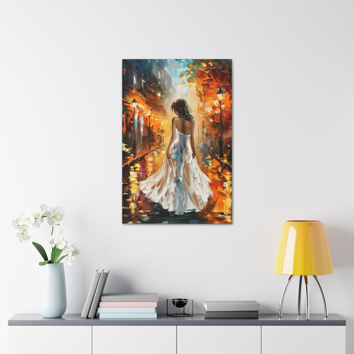 bride walking in the street - Leonid Afremov Style Digital Print Canvas Gallery Wraps