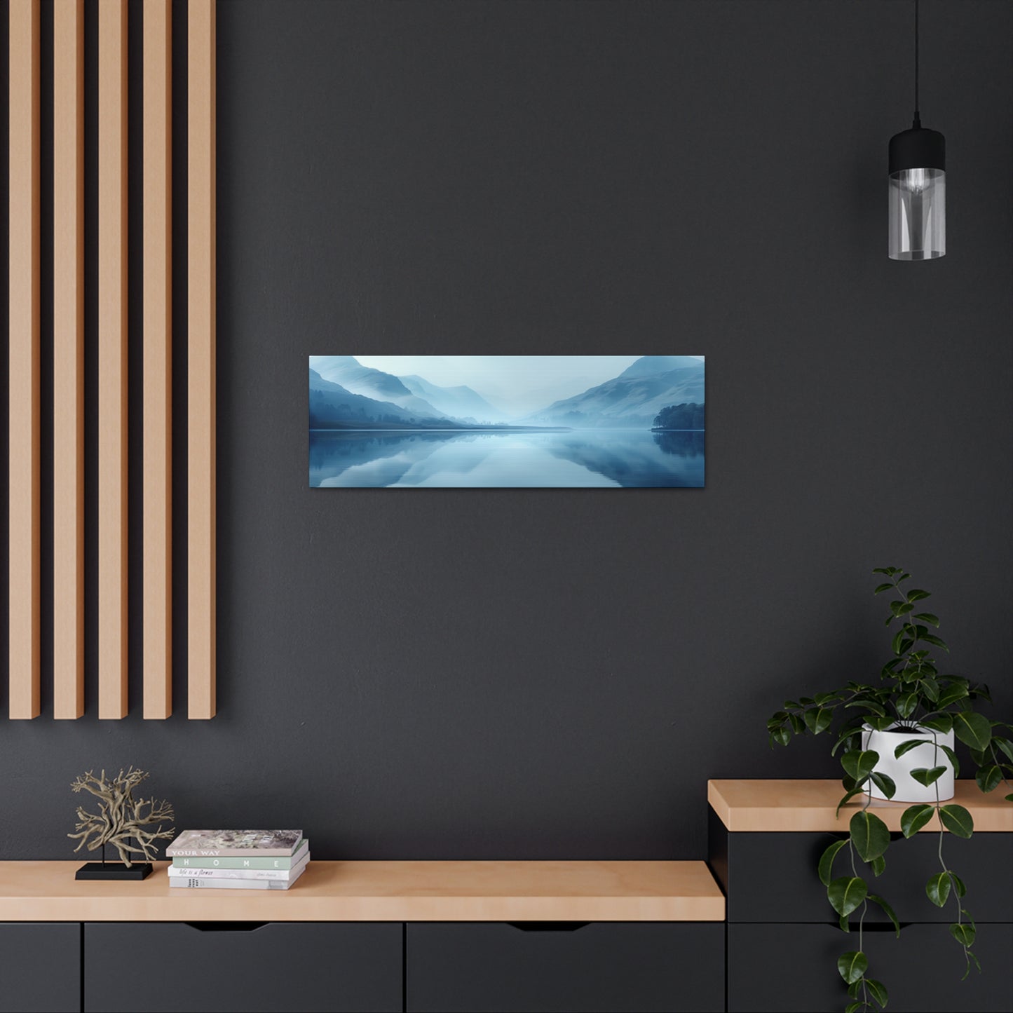 Lake Landscape with Mountains - Morning Mist Panorama Canvas Gallery Wraps