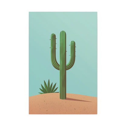 Saguaro Cactus in Desert - Illustration Canvas Gallery Wraps