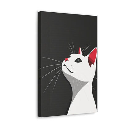 White Cat in Black Background Digital Illustration Canvas Gallery Wraps