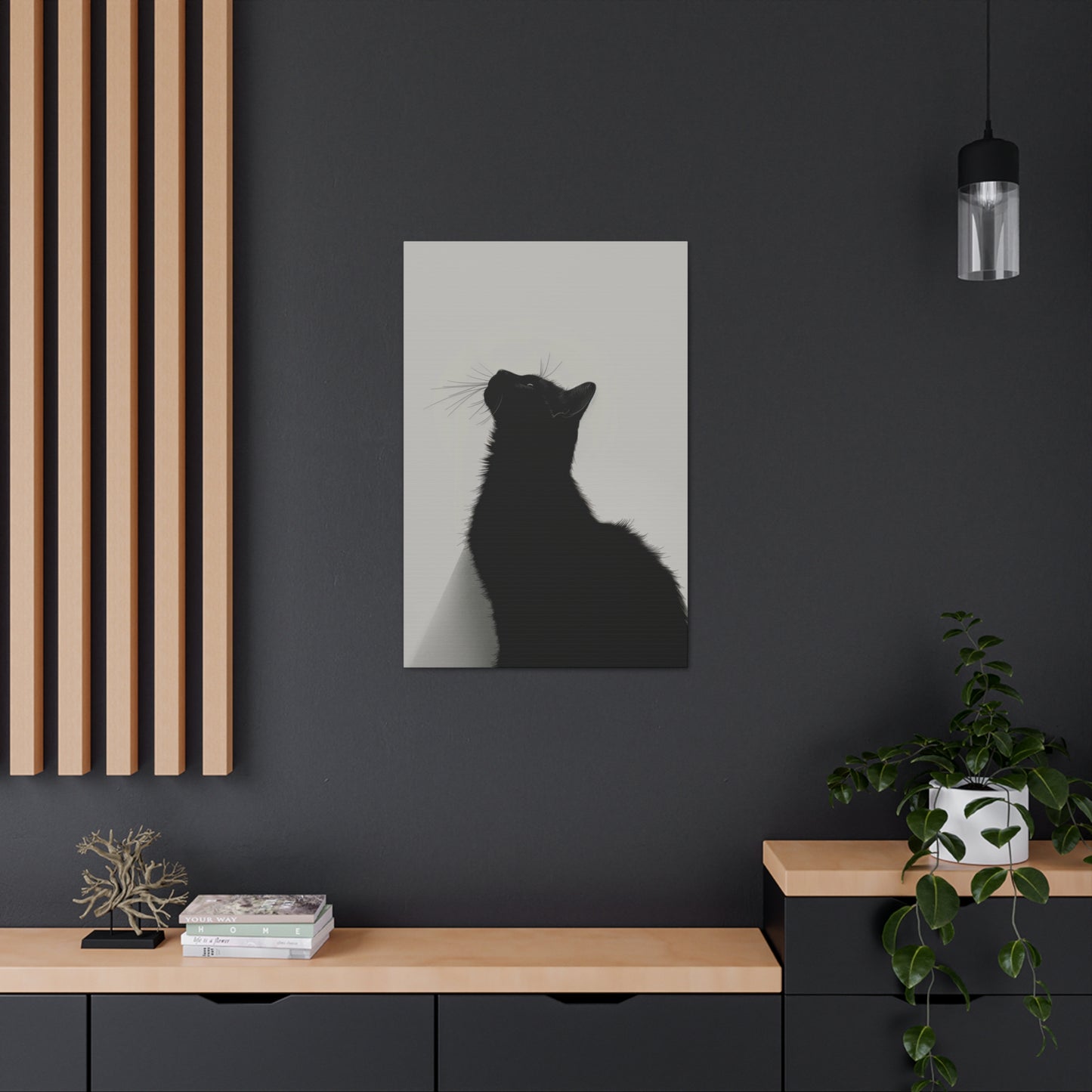 Black Cat Looking Up Digital Illustration Canvas Gallery Wraps