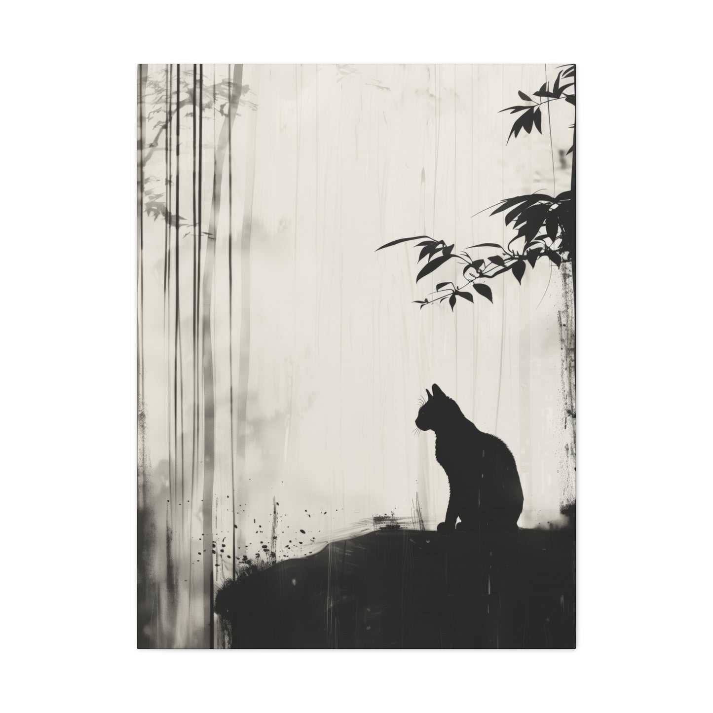 Black Cat Digital Illustration Canvas Gallery Wraps