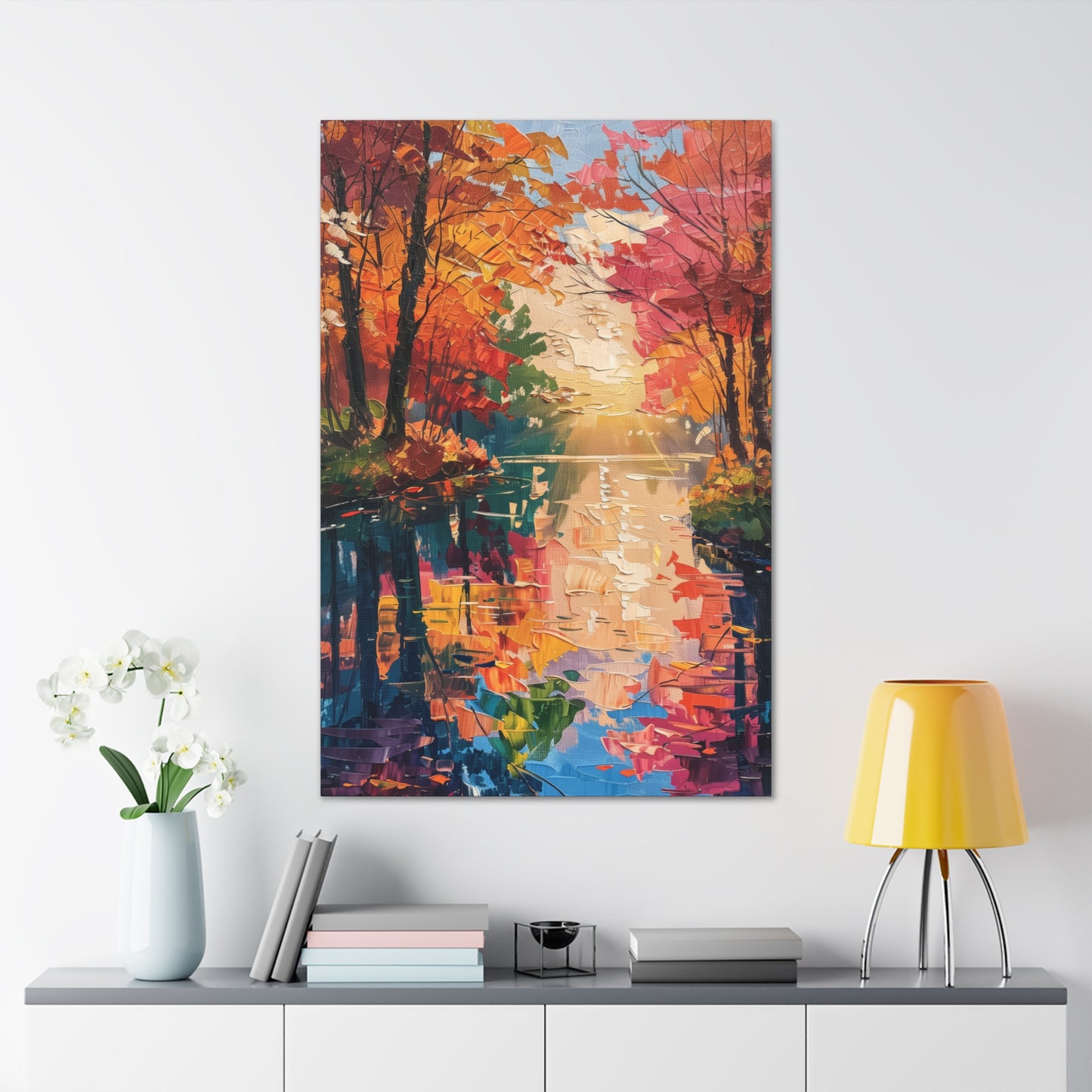 Lake in a Autumn Forest - Claude Monet Style Digital Print Canvas Gallery Wraps