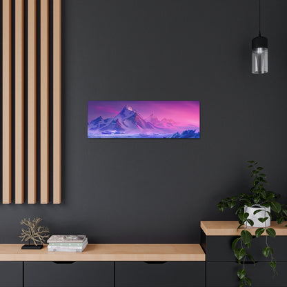 Snowy Mountain Evening in Antarctica - Digital Landscape Illustration Panorama Canvas Gallery Wraps