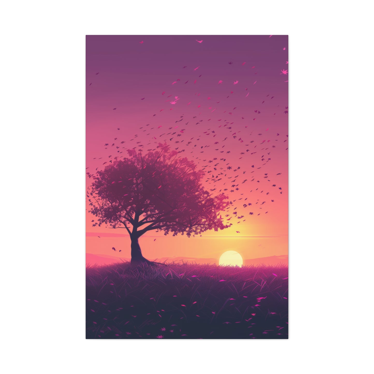 Tree in a Purple Sunset Digital Illustration Canvas Gallery Wraps