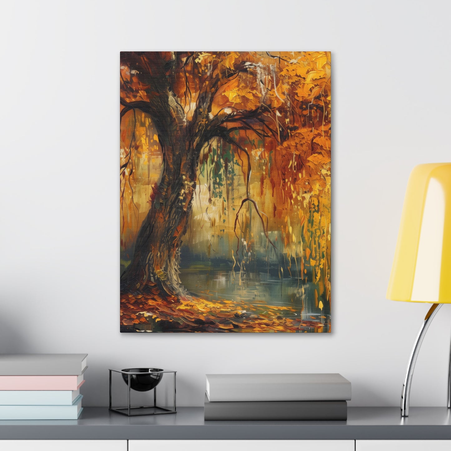 Golden Weeping Willow Tree - Oil Painting Inspired by Leonid Afremov Digital Canvas Gallery Wraps