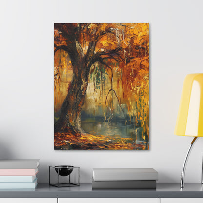 Golden Weeping Willow Tree - Oil Painting Inspired by Leonid Afremov Digital Canvas Gallery Wraps