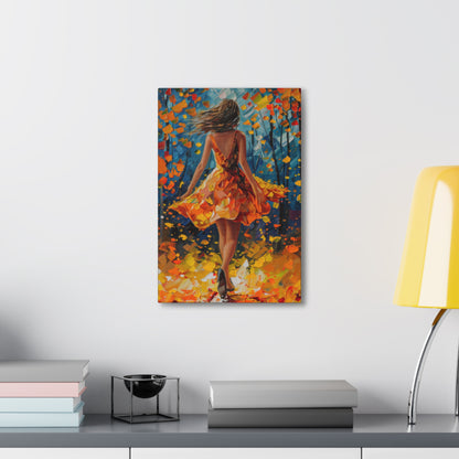 Girl with yellow dress in autumn forest - Leonid Afremov Style Digital Print Canvas Gallery Wraps