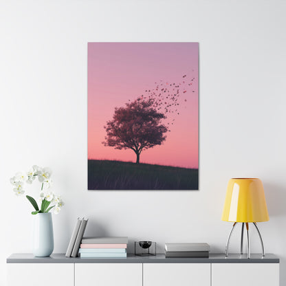 Tree in a Purple Sunset Digital Illustration Canvas Gallery Wraps