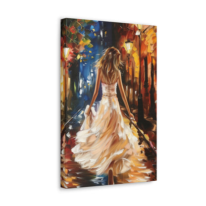 bride walking in street - Leonid Afremov Style Digital Print Canvas Gallery Wraps