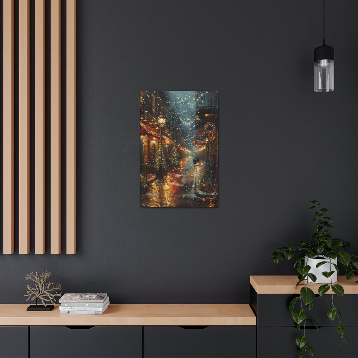 Christmas Time Downtown Street Corner - Rembrandt Style Digital Oil Painting  Canvas Gallery Wraps